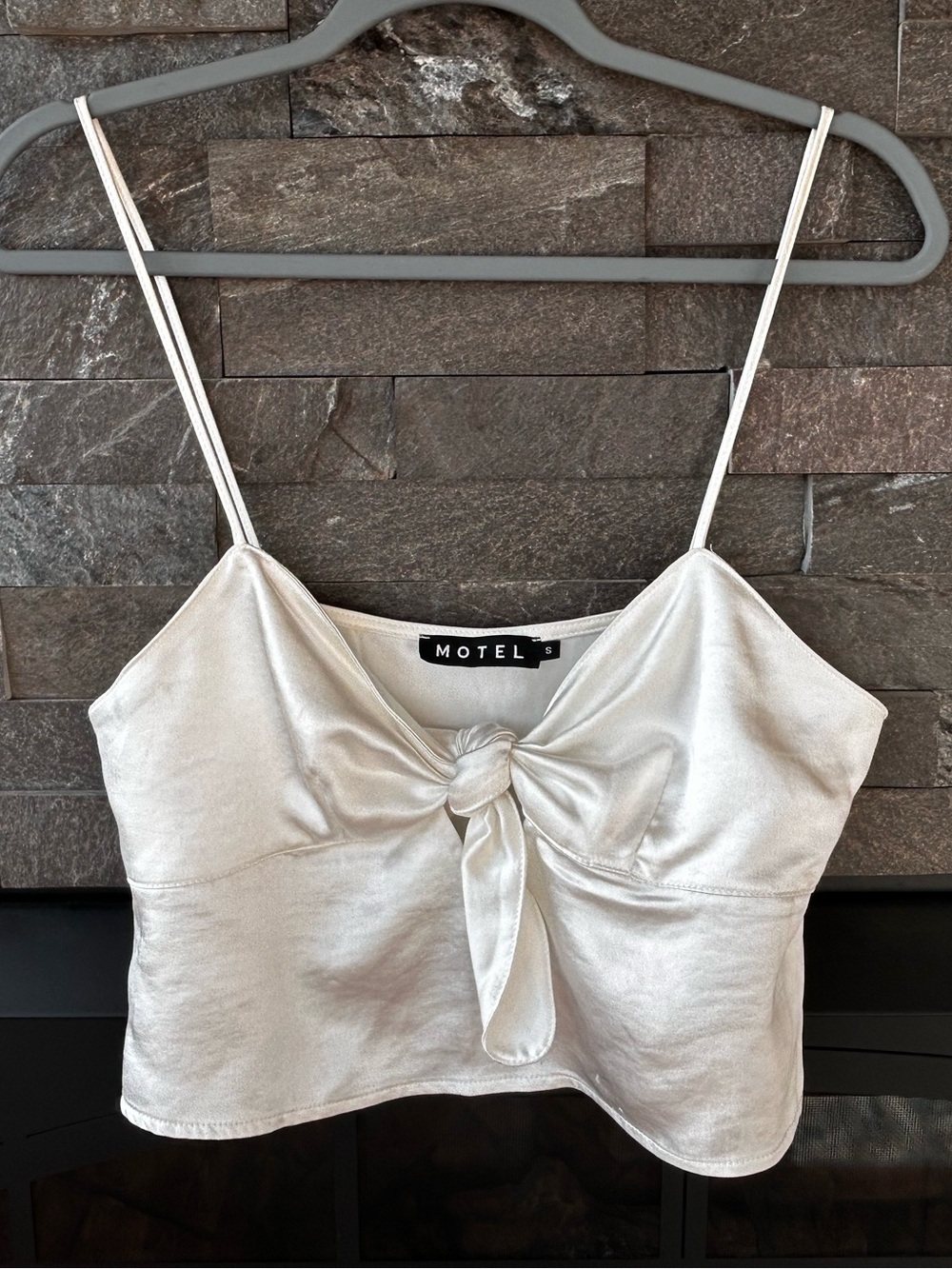 Motel Rocks White Satin Tie-Front Crop Top